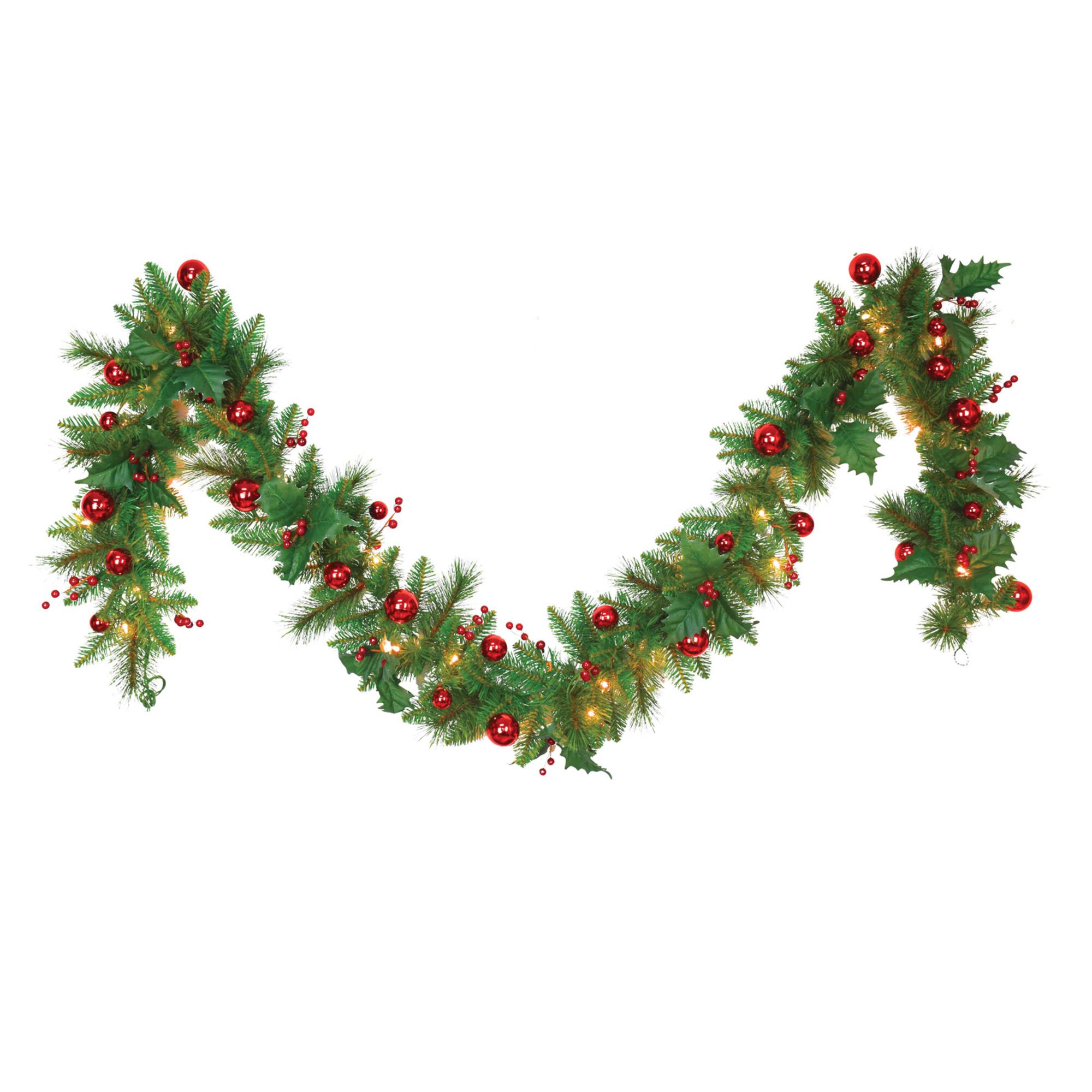 Santa's Workshop 9ft. Pre-Lit Berry & Red Balls Garland